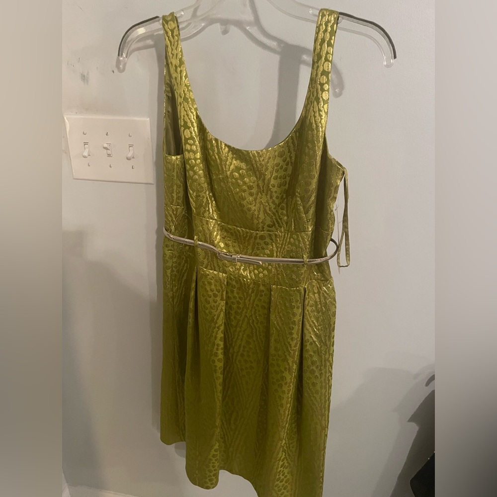 stunning cocktail dress with gold slim belt.